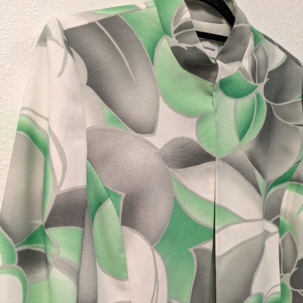 Vintage Alfred Dunner Green/White Abstract Open Blazer sz 10 Business Office - Picture 3 of 8